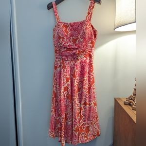 Cold water Creek red and pink Paisley dress with built in bra